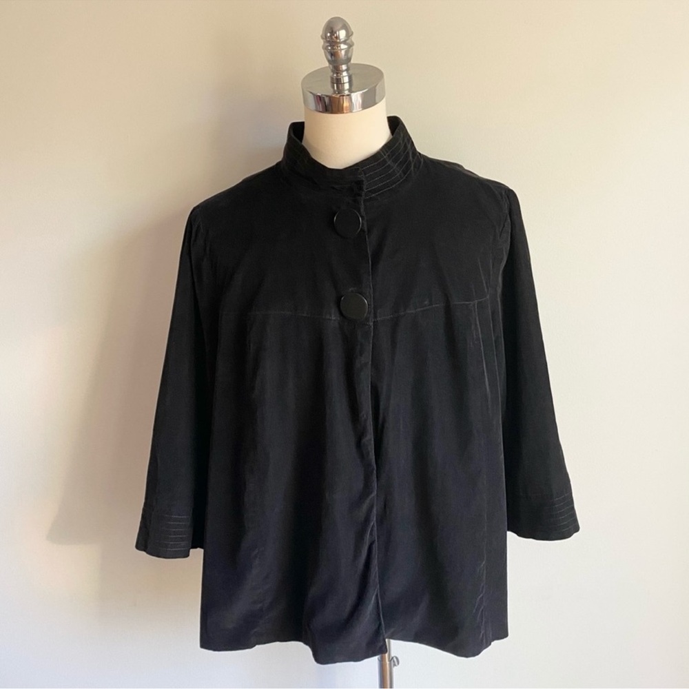 SANDRO Women Black Cotton Corduroy 3/4 Sleeves Blazer